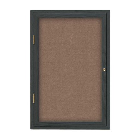 UNITED VISUAL PRODUCTS Single Door Enclosed Radius EZ Tack Board, 24"x36", Bronze/Green UV7001EZ-GREEN-BRONZE